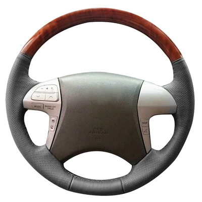 Steering wheel cover — Wheel Cover Manufacturer Wholesale Cross-Border - mahogany-grain-hand-stitched-steering-wheel-cover-black-hole-on-both-sides-black-line