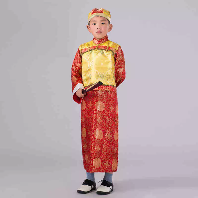 Детский костюм, брат, выступление, фотография, костюмная одежда, выступление одежды эпохи Цин, Байлор Сяоди униформа