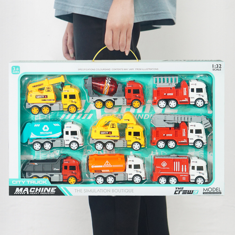 Inercia transfronteriza coche Tire hacia atrás coche traje niños excavadora juguete fuego ingeniería vehículo ambulancia niño regalo