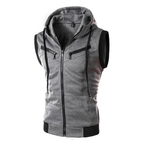 Wish Summer Men's Hooded Sleeveless Vest Solid Color Casual Slim Fit Vest WZ10A