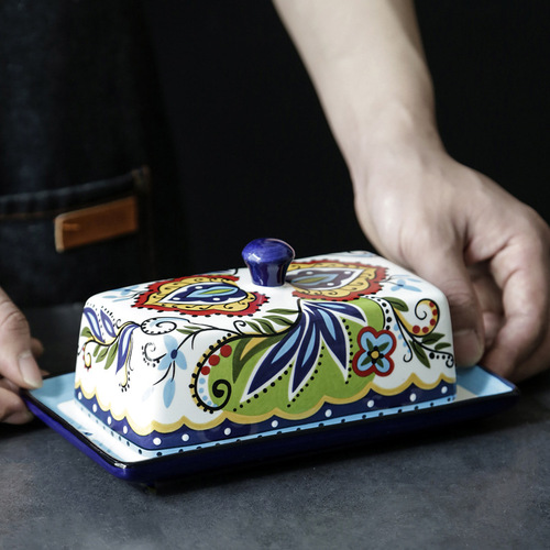 European and American creative ceramic butter box European tableware with lid butter plate snack dish butter dish cheese box storage