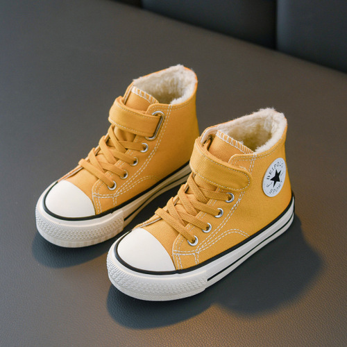 Children's cotton shoes, girls' winter velvet canvas shoes, boys' cotton shoes,  new high-top sneakers, baby winter shoes