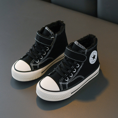 Children's cotton shoes, girls' winter velvet canvas shoes, boys' cotton shoes,  new high-top sneakers, baby winter shoes
