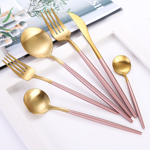 304 stainless steel knife, fork and spoon four-piece set Portuguese tableware spoon and fork black gold Western steak knife and fork set
