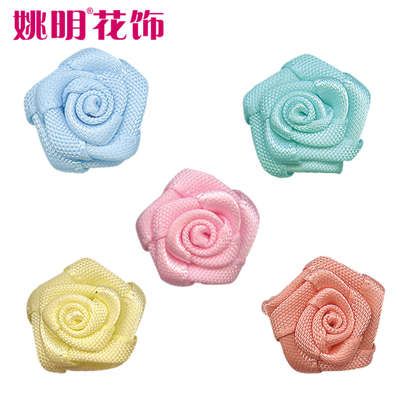 Yao Ming cinta tocado Decoración Ropa Rosa pequeña flor hecha a mano DIY de tres puntos de cinco ángulos cinta de poliéster Rosa pequeña flor