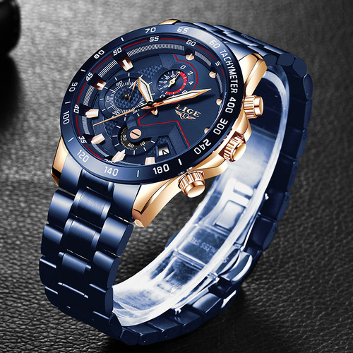 LIGE/Lige cross-border specializes in men's business quartz watches with three eyes and six needles multi-functional waterproof timepieces