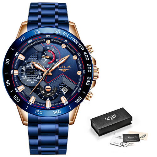 LIGE/Lige cross-border specializes in men's business quartz watches with three eyes and six needles multi-functional waterproof timepieces