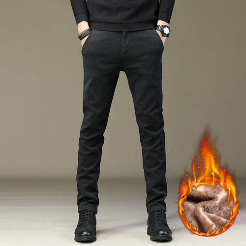 Men's Winter Leisure Pants with Fleece Lining and Thickening 2024 Tailored Straight Leg Youth Men's Pants Winter Wholesale Fleece Men's Pants