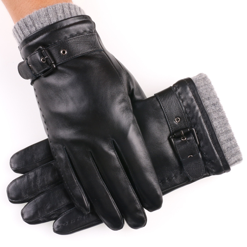 Nuevo Otoño e Invierno de los hombres guantes de cuero de lana forrada engrosada a prueba de frío caliente montar piel de oveja guantes de pantalla táctil de invierno