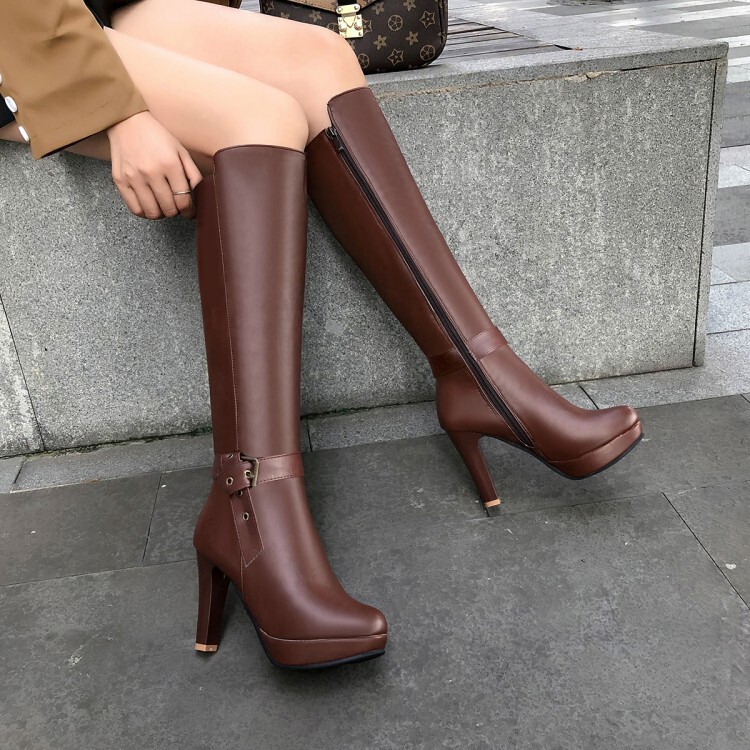 Foreign trade 2019 autumn and winter new knee-length boots high heel Knight boots black women's boots brown boots 43