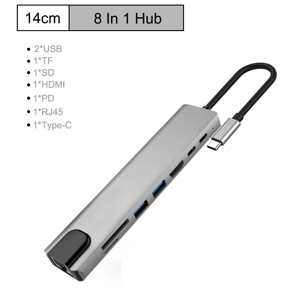 [Восьмируй Type-C расширитель док-станцияHDMI PD сетевой порт компьютер расширитель USB HUB]