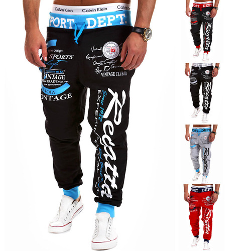 European and American cross-border European code printed pants for men in autumn and winter, trendy drawstring fashionable letter loose sports pants manufacturer pants