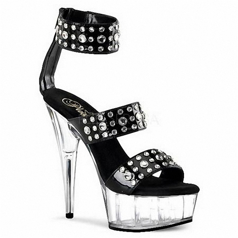 15cm stiletto heels fashion rivet transparent crystal fun pole dance performance nightclub wristband sandals