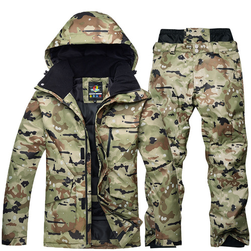 New unisex snowboard suit set, winter outdoor warm and thick camouflage snowboard jacket and pants