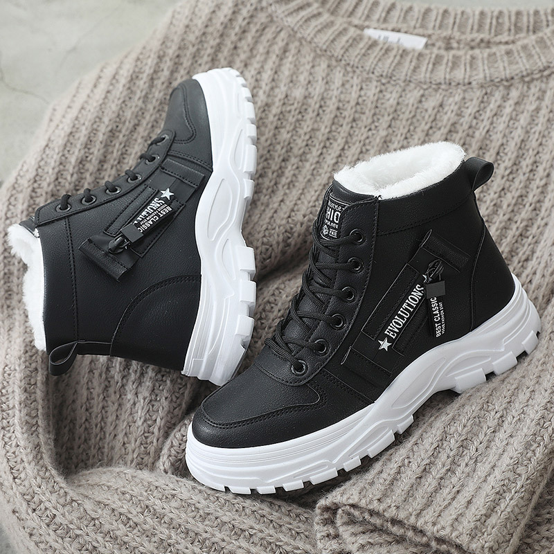 2001 For Women Fleece Lined New New Korean Style Student Versatile Warm High-Top Martin Boots Cotton Winter Shoes_voghion.com