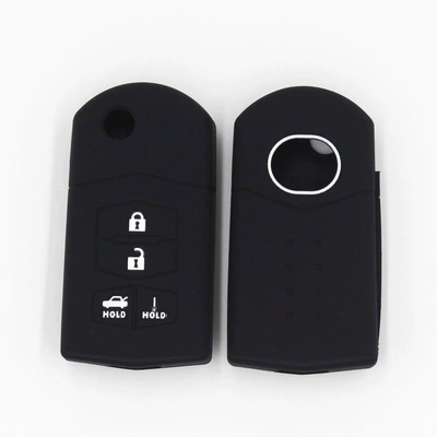 Cross-border supply suitable for Mazda 4-key car key case silicone remote control protective case package without label (Static Rod/Key Bag) - black