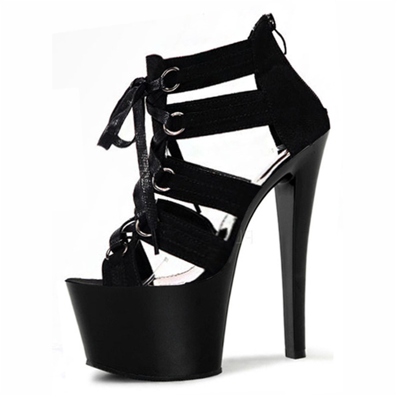 2021 verano nuevos zapatos de mujer de discoteca de tacón alto 15cm odio cielo tacón alto hueco-hacia fuera frente con cordones de gamuza más sandalias de tamaño