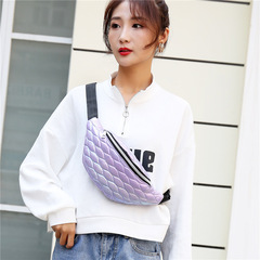 Women's Spring and Summer New PU Waist Bag, Korean Style Fashion Gingham Flower Embossed Crossbody Bag with Laser Effect, Unisex Mobile Phone Bag