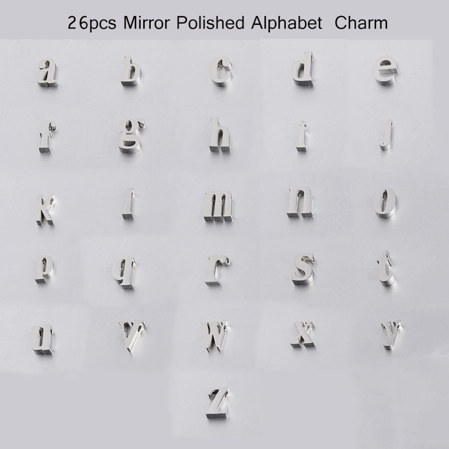 10mm 镜面不锈钢英文字母小孔珠  A-Z 26个英文字母穿孔珠子配件