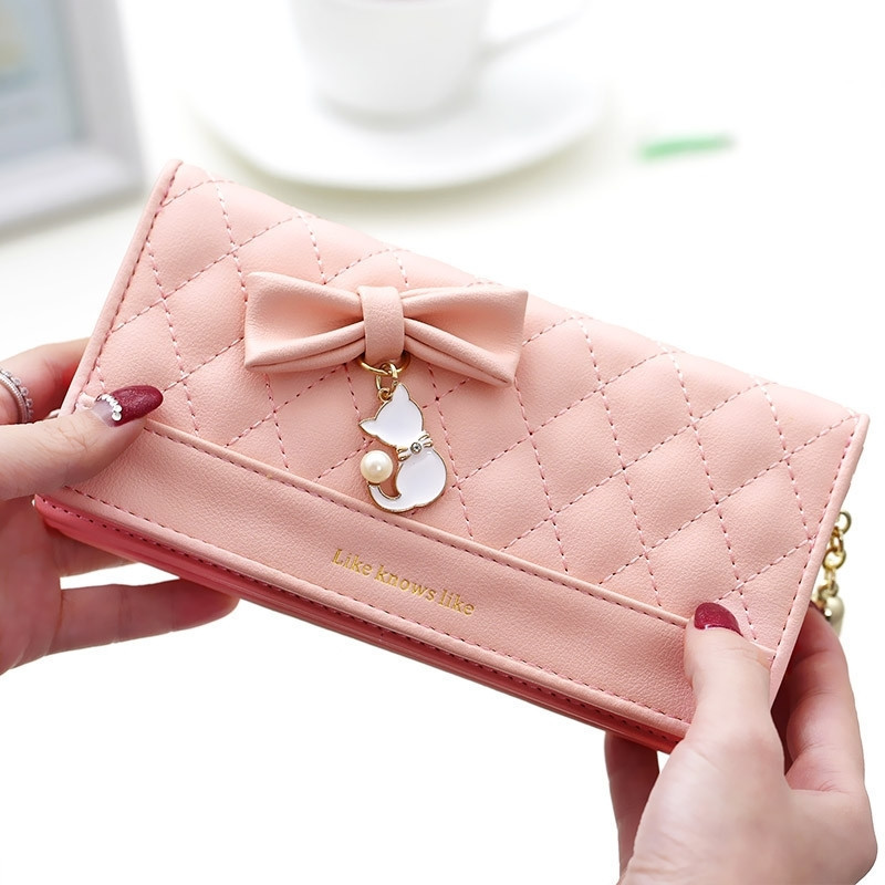 Lianbu Hot Selling Korean Style Women's Wallet Long Bow Diamond Zipper Tassel Mobile Phone Bag Large Capacity Clutch Bag
