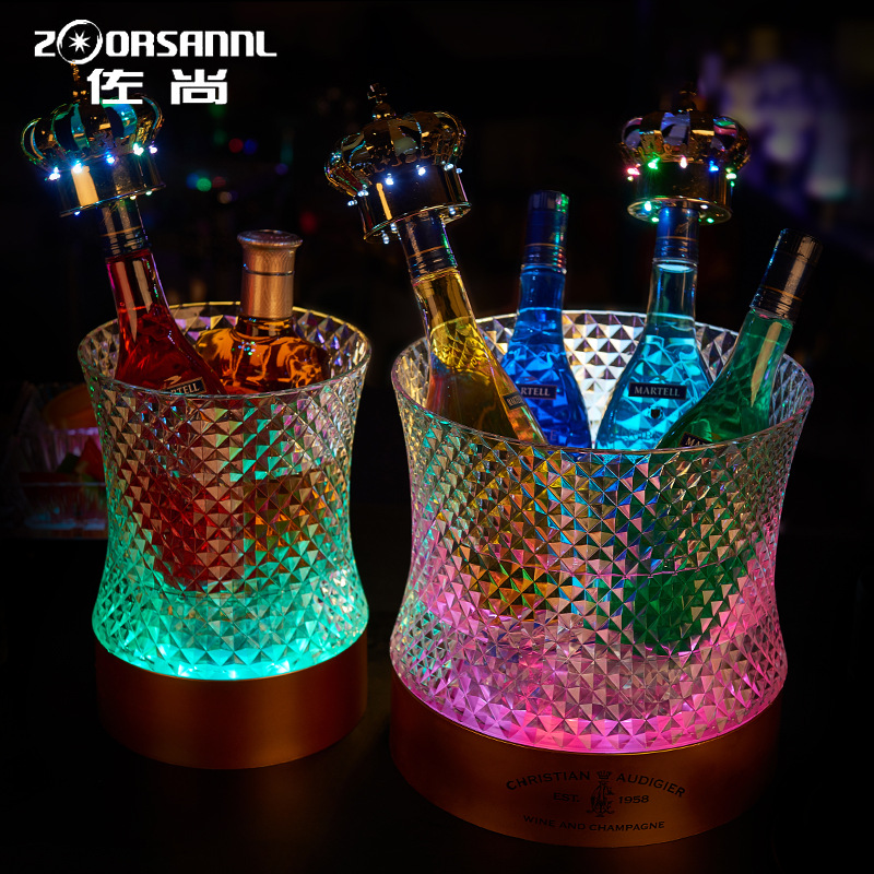 Cubo de hielo emisor de luz LED recargable barril de cerveza conjunto de vino de hielo Bar de vino tinto suministros Cubo de champán Cubo de hielo de diamante