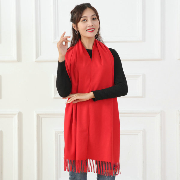 Demi-season warm solid color red scarf
