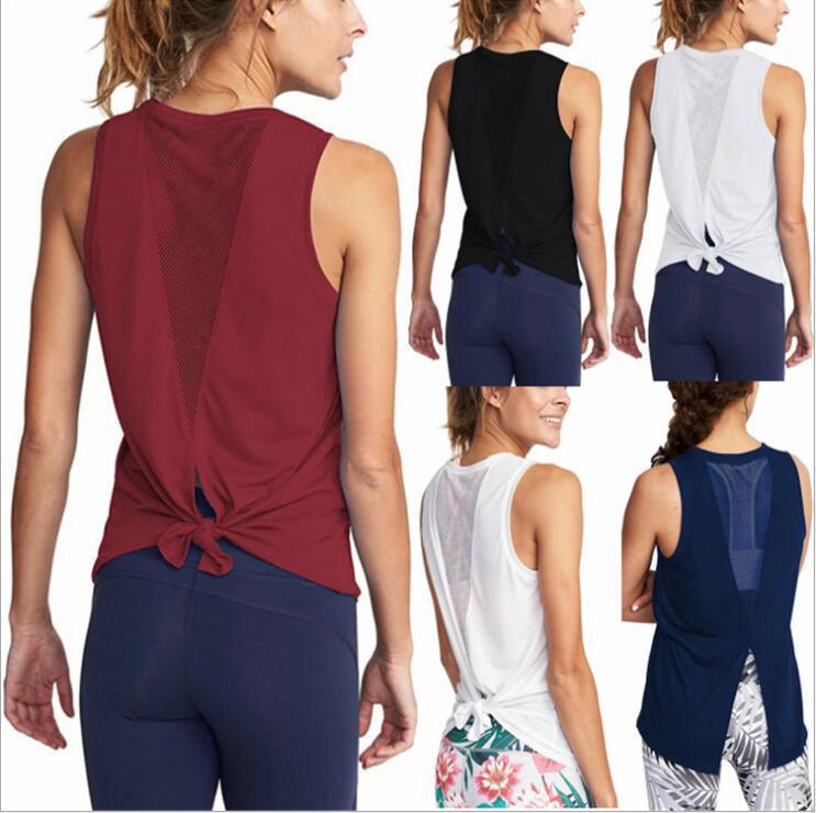 Cross-border European and American Sleeveless Sports Vest Women's Outer Wear Running Fitness Top Loose Blouse Mesh Beauty Back Yoga Clothes