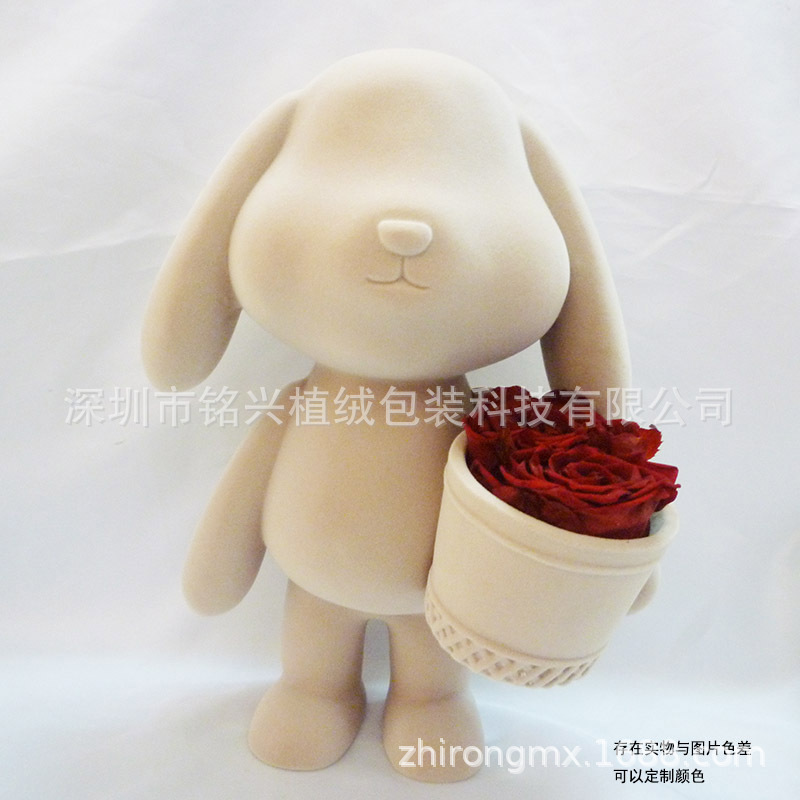 爆款树脂塑胶仿 表面植绒摆饰动物 告白兔 野兽派 永生花礼品批发