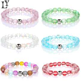 厂家DIY手工编织彩色8MM磨砂闪光石手链欧美跨境爆款情侣水晶手串