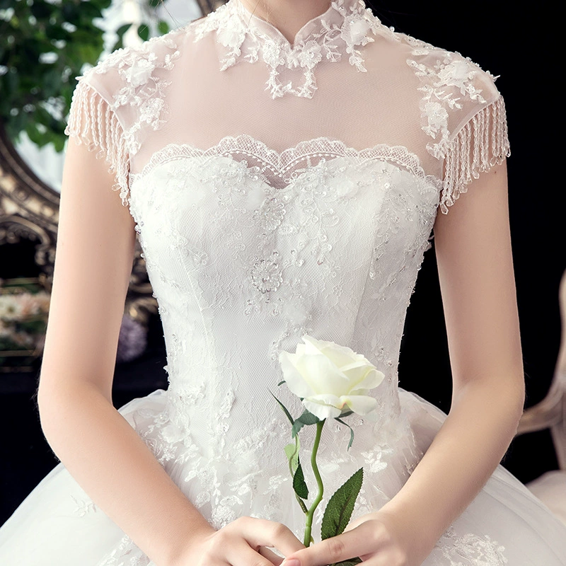 Свадебное платье невесты слим-стойка-однорукавное кружевное ball gown, плюс размеры S–26W