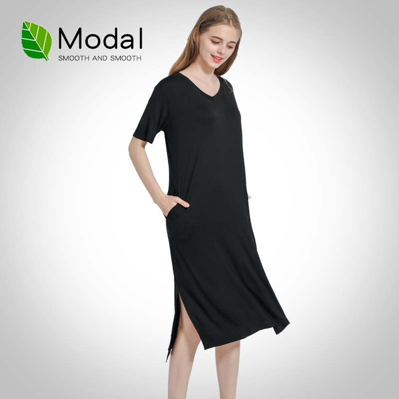 Women's Spring and Summer New Modal Dress Mid-Length Home Clothes Pajamas Casual Long Skirt Loose Large Size Women's Clothes