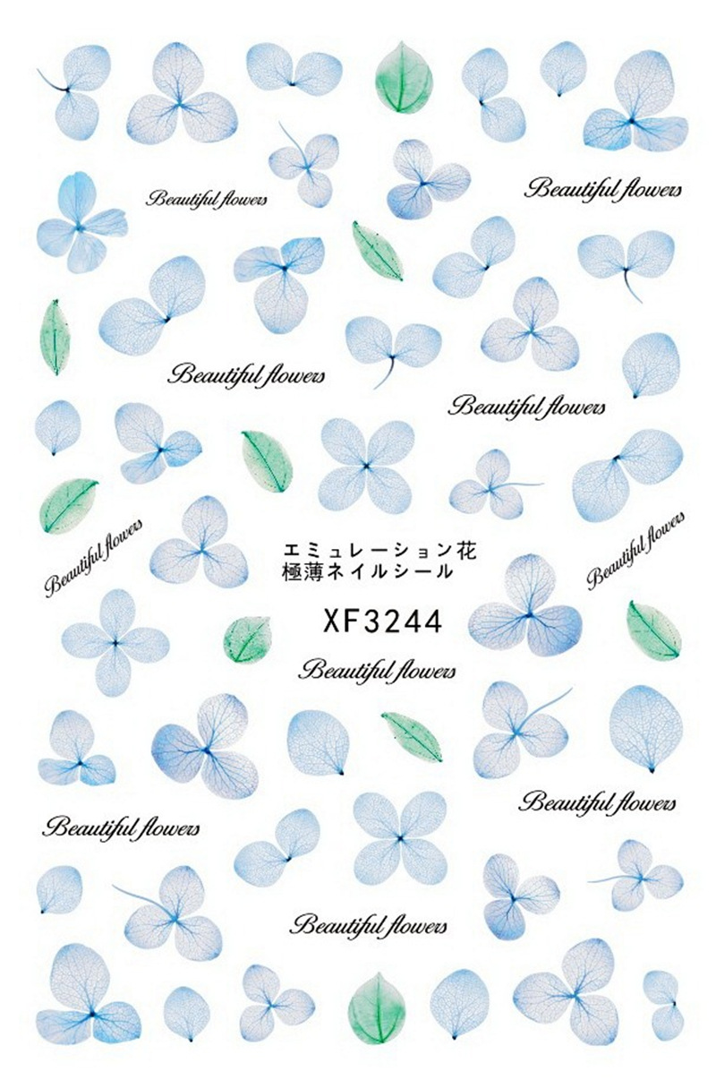 Pegatinas de uñas de flores secas especiales transfronterizas Flor permanente Flor púrpura Yang Simulación de flores secas Pegatinas de uñas de papel con adhesivo