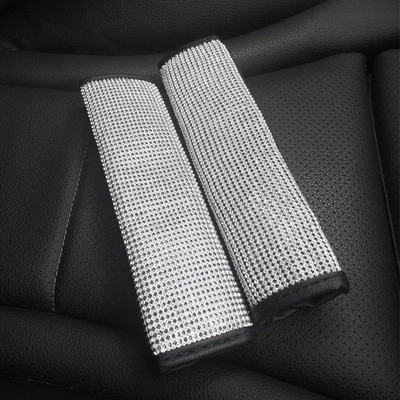 Cross-Border E-Commerce Car Interior Full Diamond-Encrusted Handbrake Cover Gear Cover Seat Belt Shoulder Set Gear Head Cover Decoration (Seat belt shoulder pad) - shoulder-pads-one-price