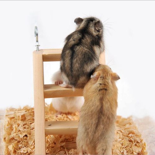 Hamster Wooden Climbing Ladder with Hooks, Pet Gerbil Anti-Slip Climbing Exercise Toy, Cage Villa