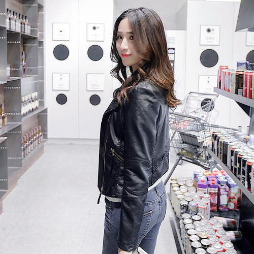 Women's Short-Haired Korean-Style Slim Fit Leather Jacket for Plus Size, Spring and Autumn 2025