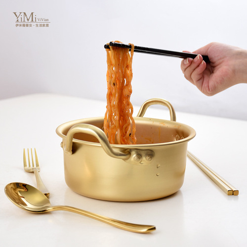 Korean instant noodle pot, the same Korean style Internet celebrity instant noodle canteen, golden ramen pot, small cooking pot, instant noodle artifact