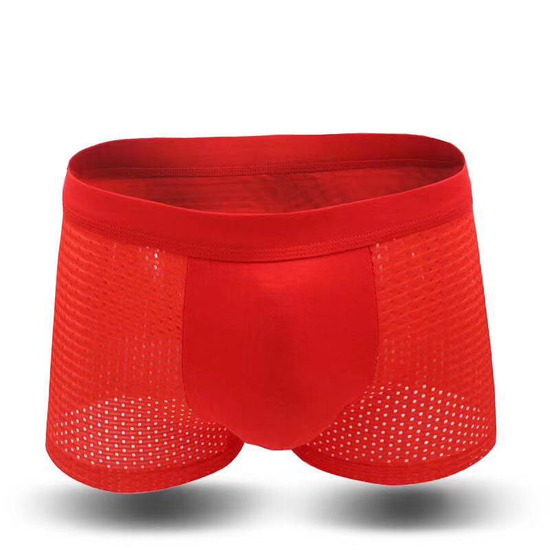 La ropa interior de seda del hielo de los hombres directos de la fábrica malla boxeadores de los hombres verano modal hueco boxeadores transfronterizos