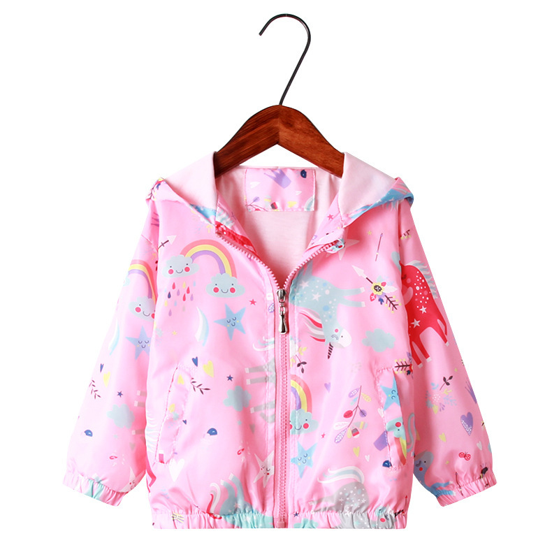 Korean Style Children's Wear Girl's Coat Autumn New Children's Full Print Cartoon Unicorn Hooded Girl's Coat Coat Korean Style Children's Wear Girl's Coat Autumn New Children's Full Print Cartoon Unicorn Hooded Girl's Coat Coat