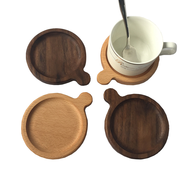 Posavasos de café de madera de estilo japonés nogal negro de madera maciza redonda de haya portavasos aislamiento mantel logotipo letras