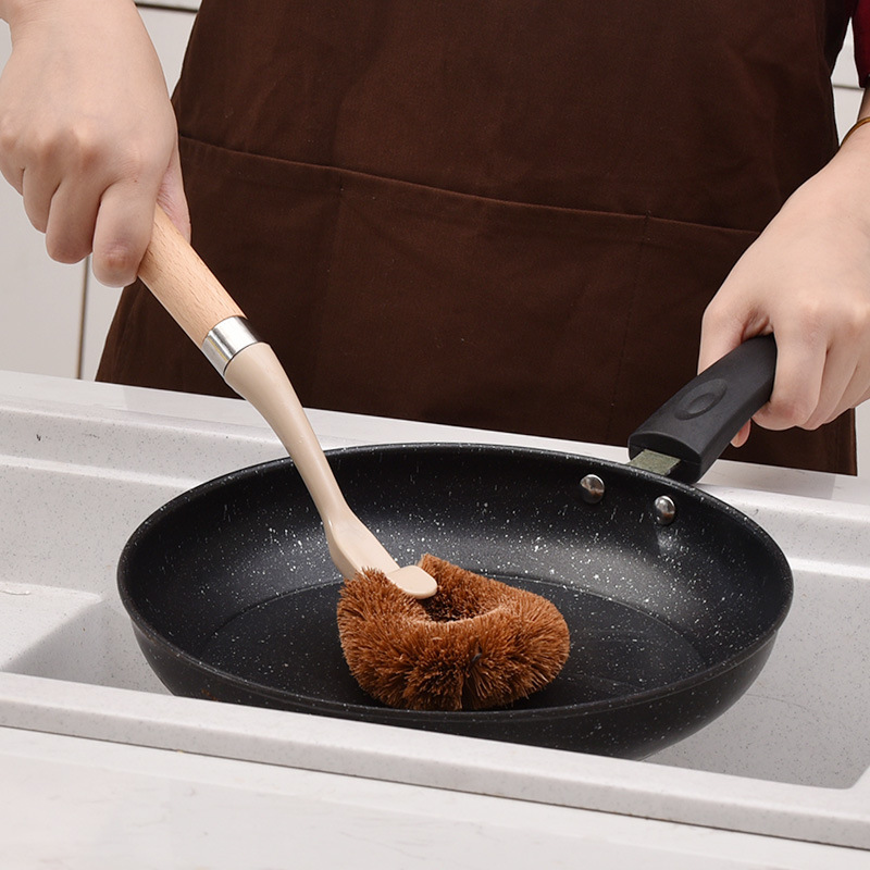 Kitchen Sink Stove Cleaning Brush Household Dish Brush Long Handle Pot Brush Wooden Handle Oil-free Pot Brush