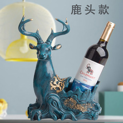 Creative Decorative Items European Style Shelf Resin Deer Head Red Wine Rack Wooden Deer Head Decor Wine Cabinet Liquor Shelf Hotel