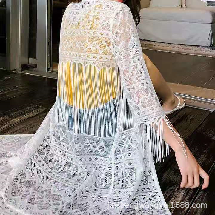 2020爆款针织面料成品沙滩装流苏提花涤纶女装布料【欢迎议价】