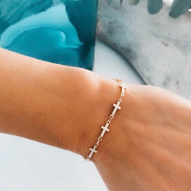 Bohemian Style Metal Cross Chain Charm Bracelet For Women_voghion.com