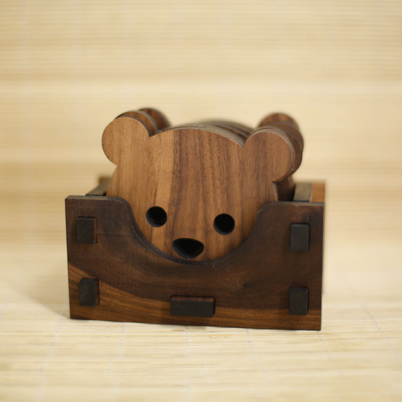 Juego de posavasos de madera maciza Soporte de posavasos en chip Manteles individuales huecos de madera maciza Soporte de posavasos de madera