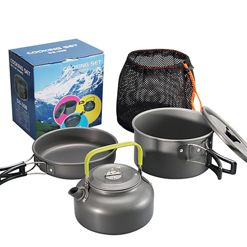 Outdoor picnic pot set for 2-3 people, includes an 08 teapot, portable camping pot set DS-308 cooking pot