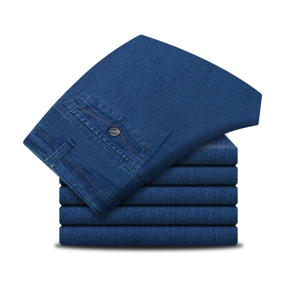 La primavera y el verano nuevos pantalones vaqueros del estiramiento de los hombres rectos sueltos hombres de mediana edad de negocios pantalones casuales de los hombres entrega de una sola pieza