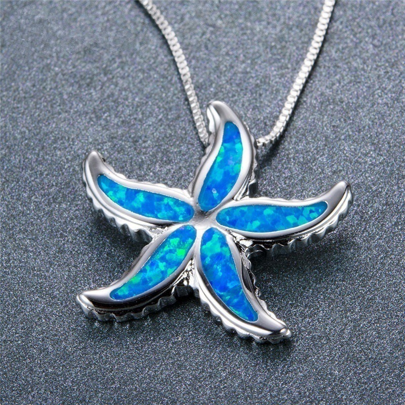 Baosheng Electronics Opal Necklace Fashion Diamond-Inlaid Zircon Collarbone Chain for Women Manufacturer Dropshipping Blue Starfish Pendant