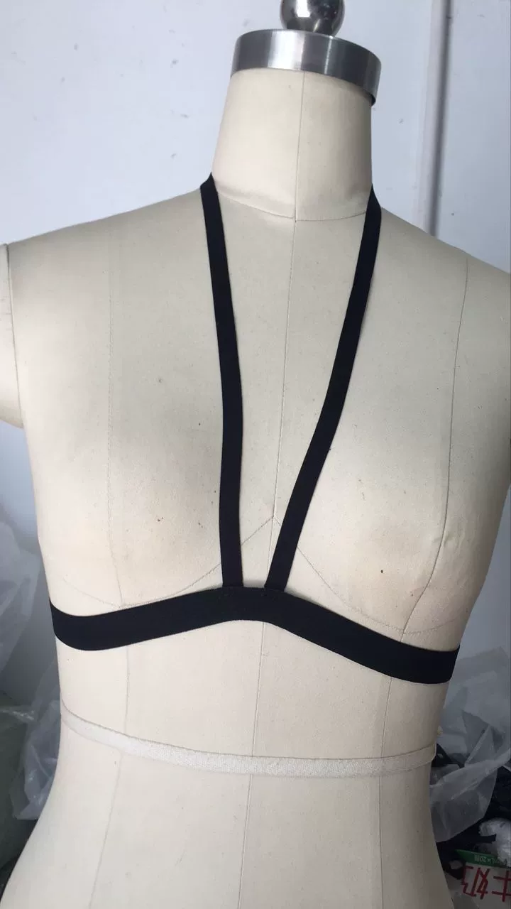 Strappy Bralette Harness (Women) on Elastic Band, European Style, Black/White, S–XXL