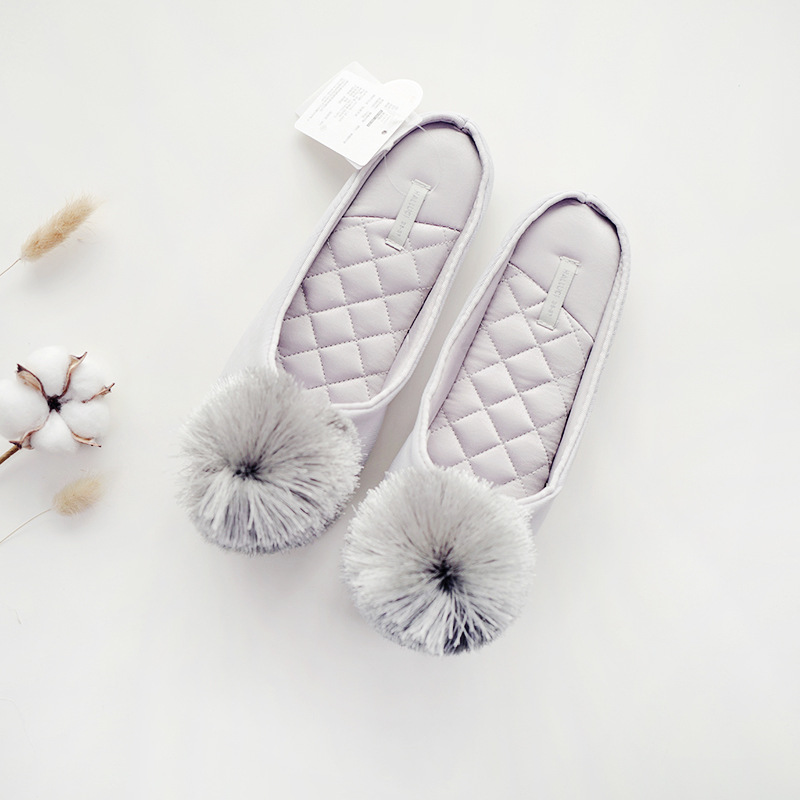 Halluci Otoño e Invierno Nueva bola de la borla suela de goma interior Zapatillas de casa impermeable antideslizante zapatillas de oficina para las mujeres