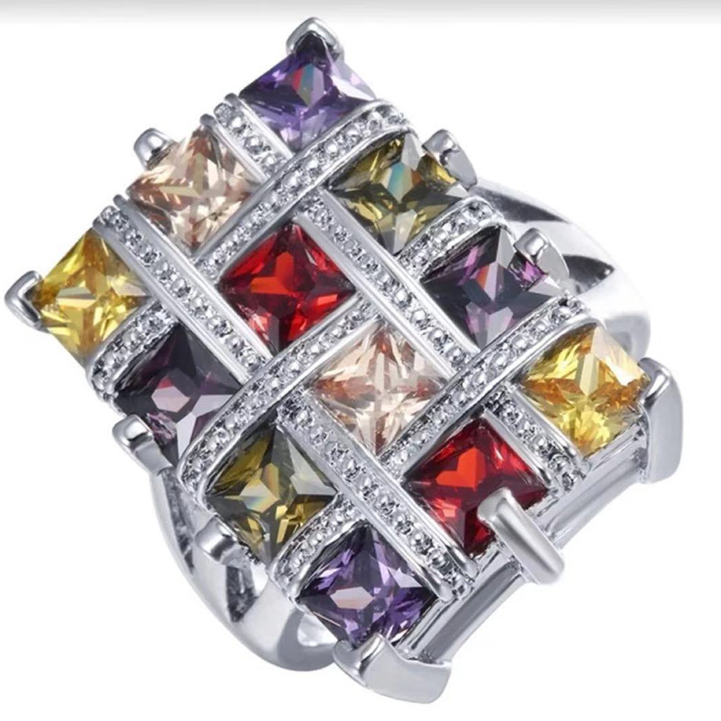 Chenrui wish cross-border e-commerce supply hot selling color square brick domineering ring Europe and the United States popular hand jewelry Chenrui wish cross-border e-commerce supply hot selling color square brick domineering ring Europe and the United States popular hand jewelry